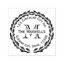 Monogram Letter Laurel Wreath Circle Address Brief