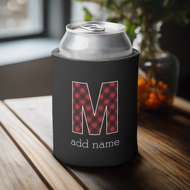 Monogram Letter M - Black and Red Buffalo Kariert Dosenkühler (Celebrate with a personalized can cooler - add your name or monogram. Great party favor or gift)