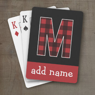 Monogram Letter M - Black and Red Buffalo Kariert Spielkarten