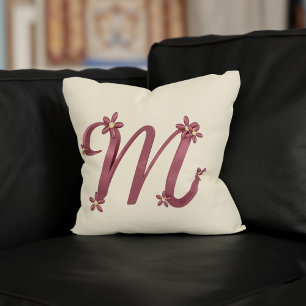 Monogram Letter M Rose Gold Floral Details Creme Kissen