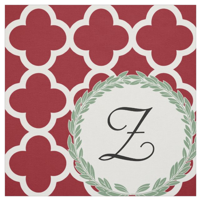 Monogram Letter Maroon Wine Sage Green Quatrefolie Stoff (Muster)
