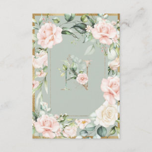Monogram Letter N Green Floral Rose Dankeskarte