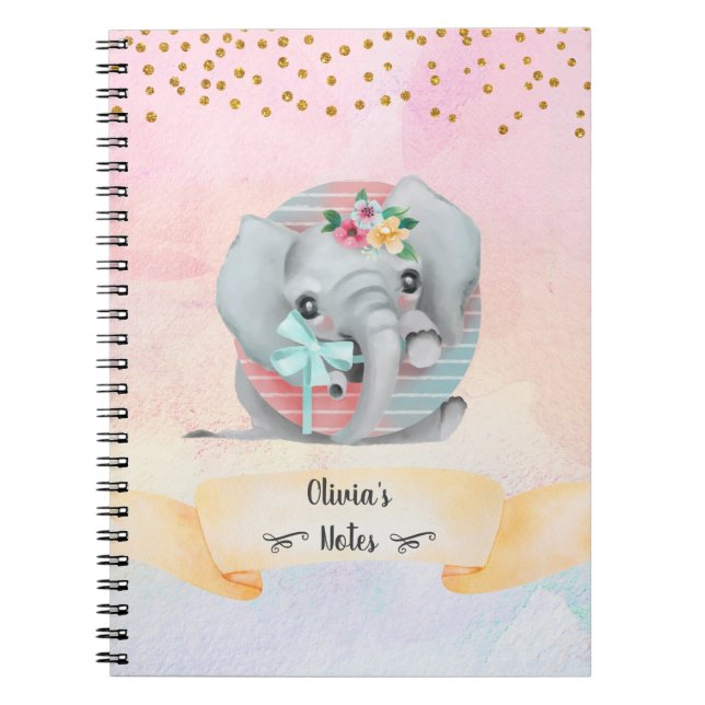 Monogram Letter O Baby Elephant Girl Daily Study Notizblock (Vorderseite)