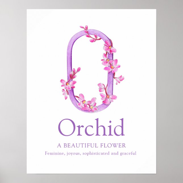 Monogram Letter O Orchname Aquarellfarben Kinderzi Poster (Vorne)