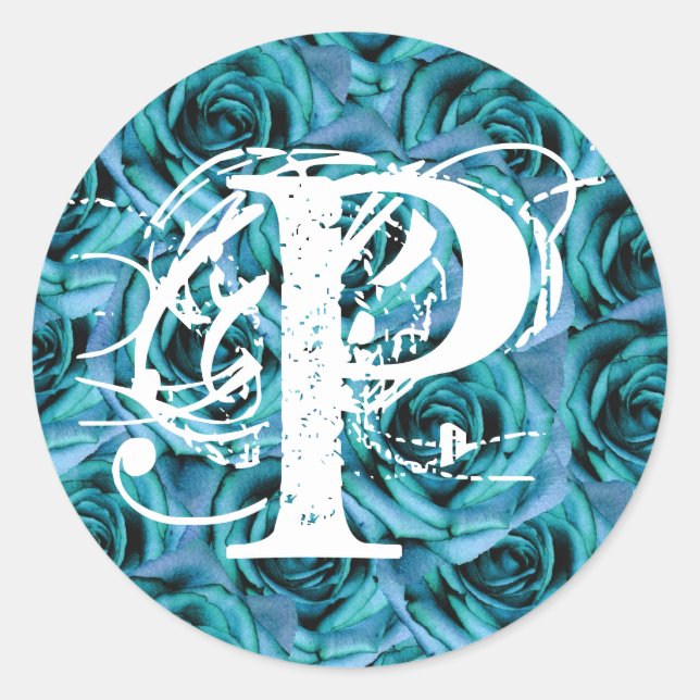 Monogram Letter P Blue Rose Aufkleber (Vorderseite)