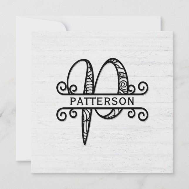 Monogram Letter P mit Familienname Mitteilungskarte (Vorderseite)