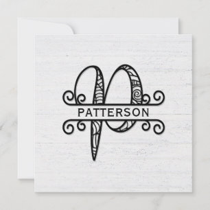 Monogram Letter P mit Familienname Mitteilungskarte