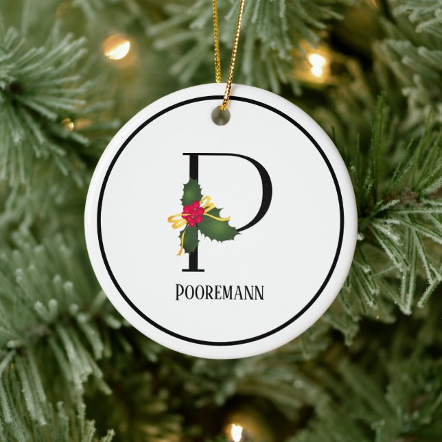 Monogram Letter P Personalisiert Weihnachten Keramik Ornament (Baum)