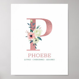 Monogram Letter P Pink Watercolor Floral Kinderzim Poster