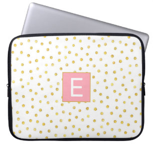 Monogram Letter Pink Gold Polka Dot Pattern Girl Laptopschutzhülle