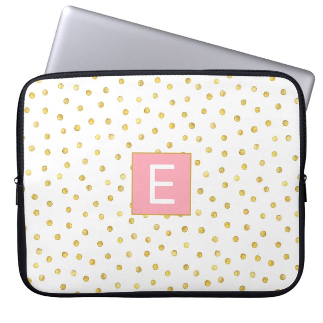 Monogram Letter Pink Gold Polka Dot Pattern Girl Laptopschutzhülle (Vorderseite)