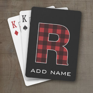 Monogram Letter R - Black and Red Buffalo Kariert Spielkarten