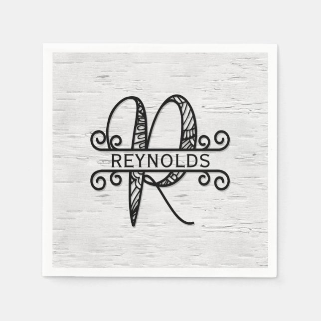 Monogram Letter R mit Familienname Serviette (Vorderseite)
