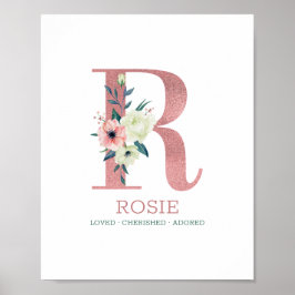 Monogram Letter R Pink Watercolor Floral Kinderzim Poster