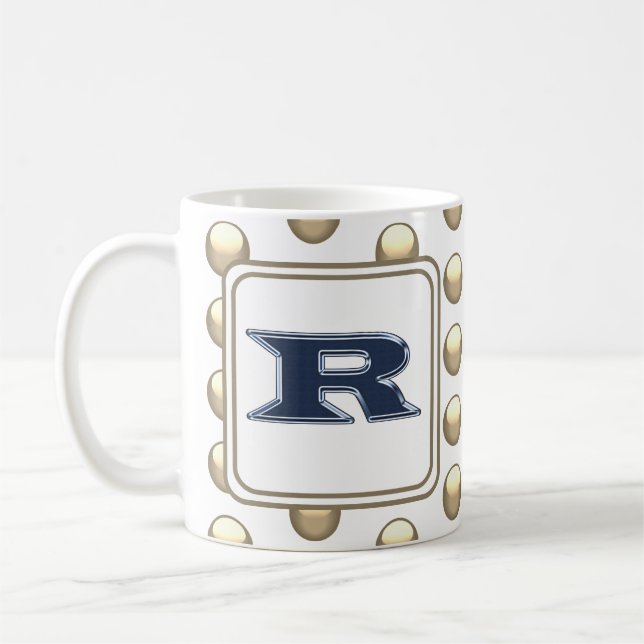 Monogram Letter R Polka Dot Bold Blue Initial Kaffeetasse (Links)