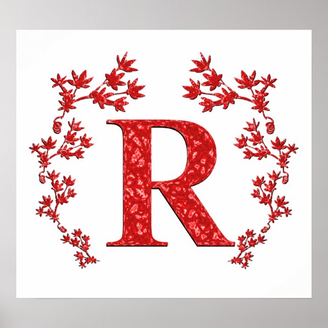 Monogram Letter R - Rote Blätter Poster (Vorne)