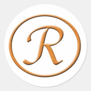 Monogram Letter R Wood look Runder Aufkleber