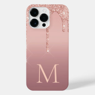 Monogram Letter Rose Blush Glitzer iPhone Case iPhone 14 Pro Max Hülle