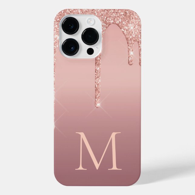 Monogram Letter Rose Blush Glitzer iPhone Case iPhone Hülle (Rückseite)
