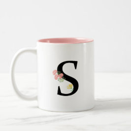 Monogram Letter S Aquarellfarben Blume Rosa Bouque Zweifarbige Tasse