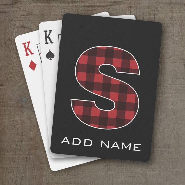 Monogram Letter S - Black and Red Buffalo Kariert Spielkarten (Personalized Playing Cards - Large Monogram)