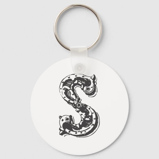 Monogram Letter S in Schwarz Schlüsselanhänger (Vorderseite)