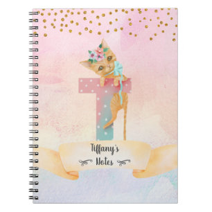 Monogram Letter T Kitten Girl Notebook Notizblock