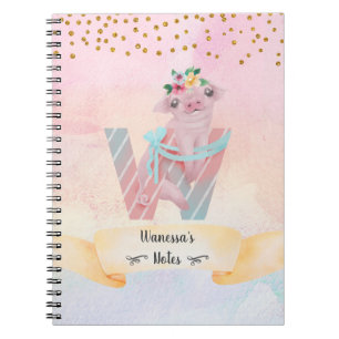 Monogram Letter W Baby Pig Homeschool Girl Notizblock