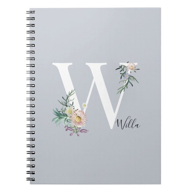 Monogram Letter W Floral Personalisiert Notizblock (Vorderseite)