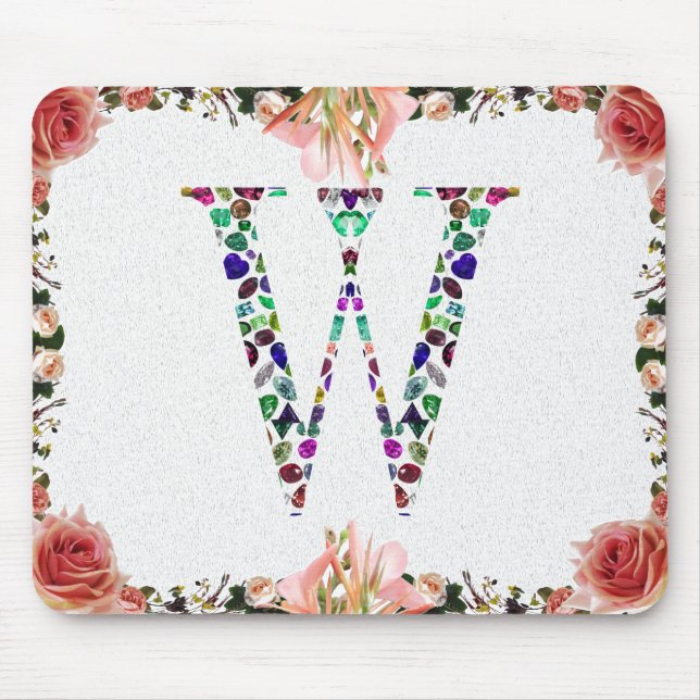 Monogram Letter W - Gemstone Initial Design Mousepad (Vorne)