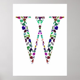 Monogram Letter W - Gemstone Initial Design Poster