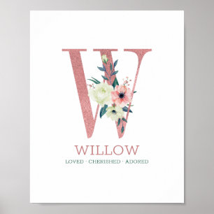 Monogram Letter W Pink Watercolor Kinderzimmer Poster