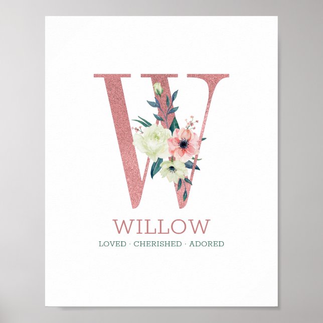Monogram Letter W Pink Watercolor Kinderzimmer Poster (Vorne)