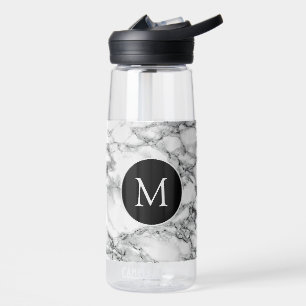 Monogram Letter Water Flasche Weißes Marmordesign