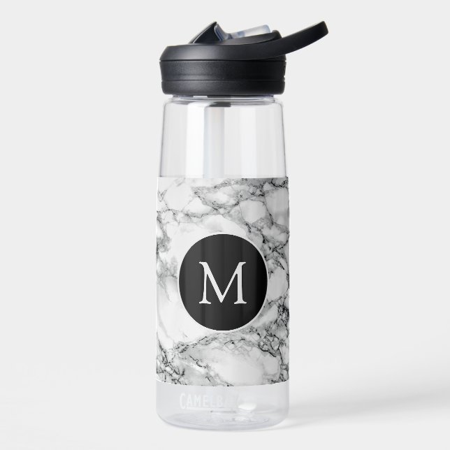 Monogram Letter Water Flasche Weißes Marmordesign (Links)