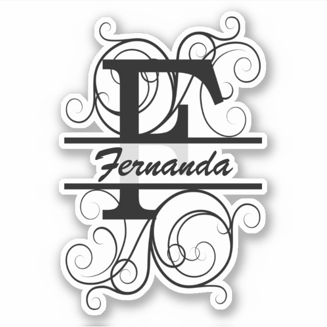 Monogram letter with swirls ; space for your name aufkleber (Vorderseite)