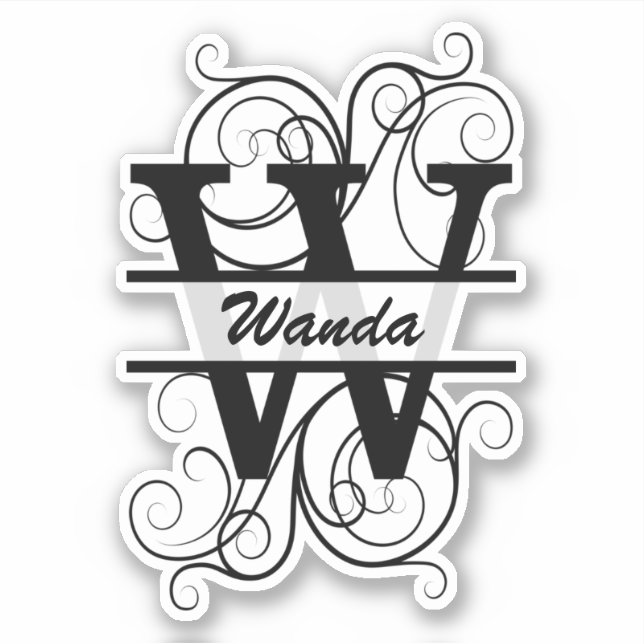 Monogram letter with swirls ; space for your name aufkleber (Vorderseite)