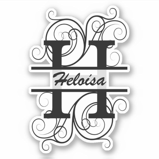 Monogram letter with swirls ; space for your name aufkleber (Vorderseite)