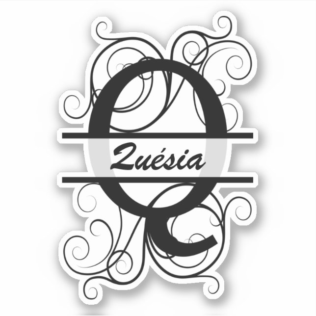 Monogram letter with swirls ; space for your name aufkleber (Vorderseite)