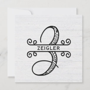 Monogram Letter Z mit Familienname-Note-Karte Mitteilungskarte