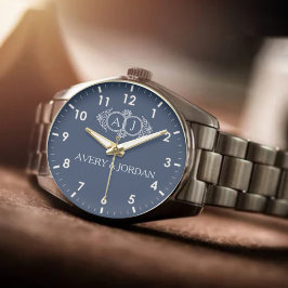 Monogram letters Elegant  typography Navy Blue Armbanduhr