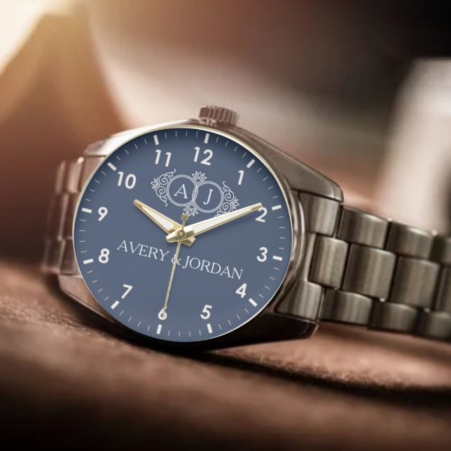 Monogram letters Elegant  typography Navy Blue Armbanduhr (Von Creator hochgeladen)