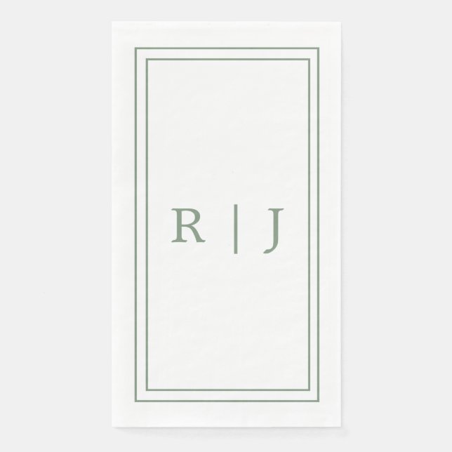 Monogram Letters Initial Sage Green Simple Wedding Serviette (Vorderseite)