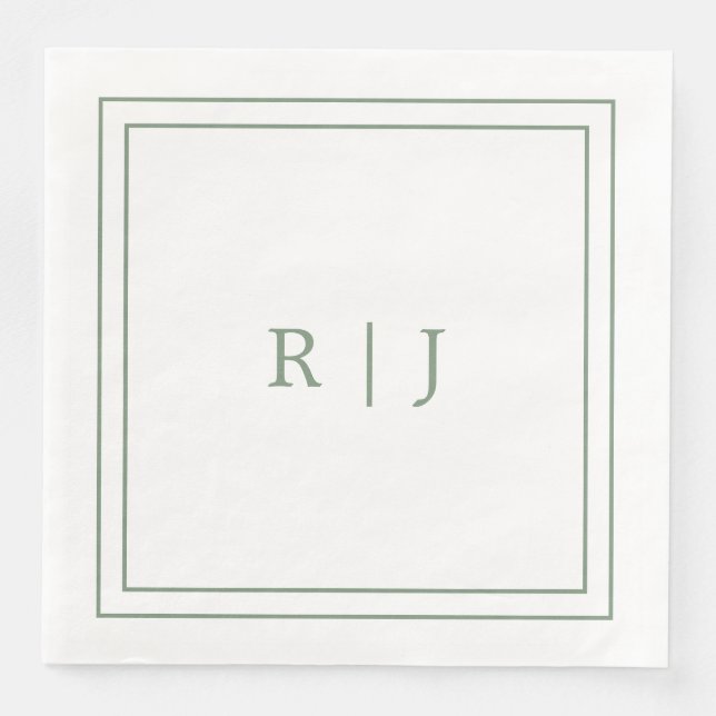 Monogram Letters Initial Sage Green Simple Wedding Serviette (Vorderseite)