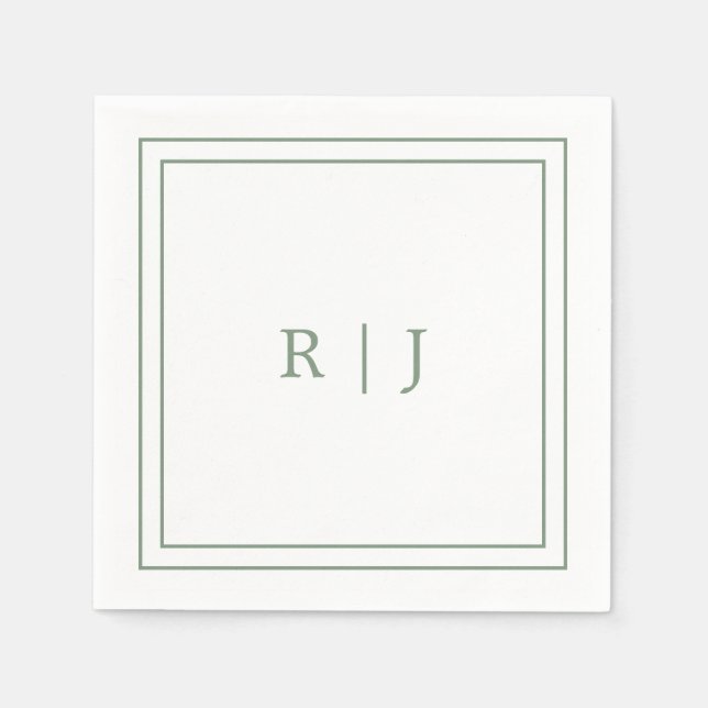 Monogram Letters Initial Sage Green Simple Wedding Serviette (Vorderseite)