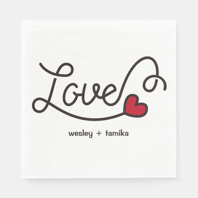 Monogram Liebe Moderne Typografie Art Rotes Herz Serviette (Vorderseite)