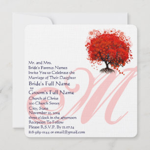 Monogram Liebe Tree Square Einladung zur Hochzeit