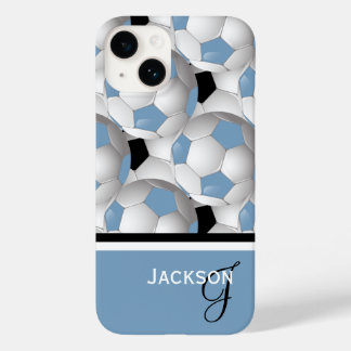 Monogram Light Blue Black Soccer Ball Pattern Case-Mate iPhone Hülle