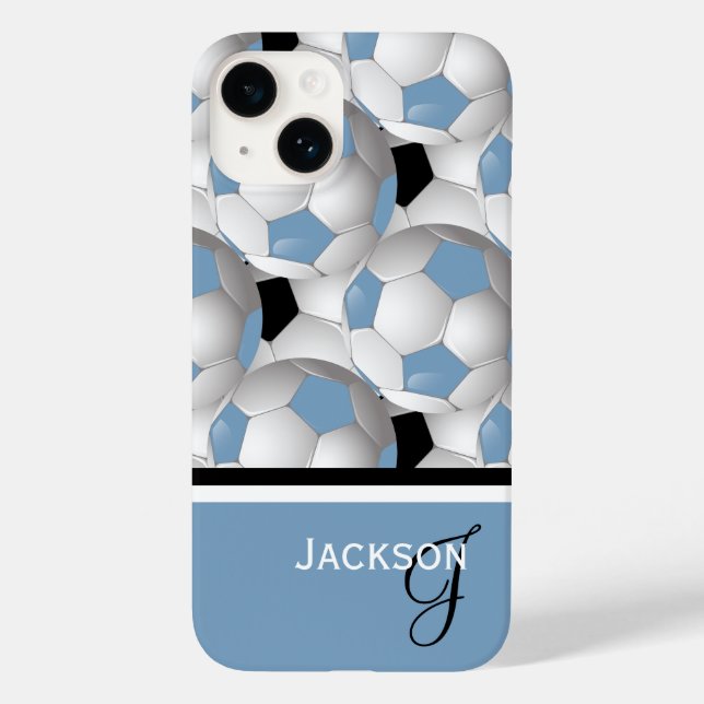 Monogram Light Blue Black Soccer Ball Pattern Case-Mate iPhone Hülle (Rückseite)