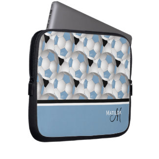 Monogram Light Blue Black Soccer Ball Pattern Laptopschutzhülle